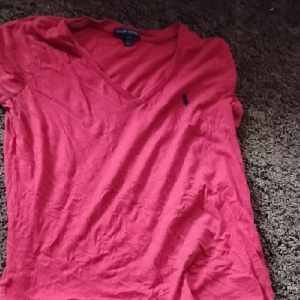 Ralph Lauren Red V-Neck Cotton Tee